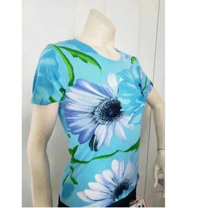 Diamond's USA floral blue stretch shirt Juniors XL Womens SMALL